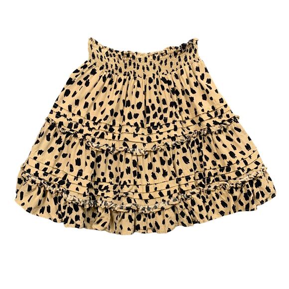 Vineyard Vines Skirt Womens S Small Cheetah Pull On Tiered Smocked Waist A Line - Picture 1 of 13